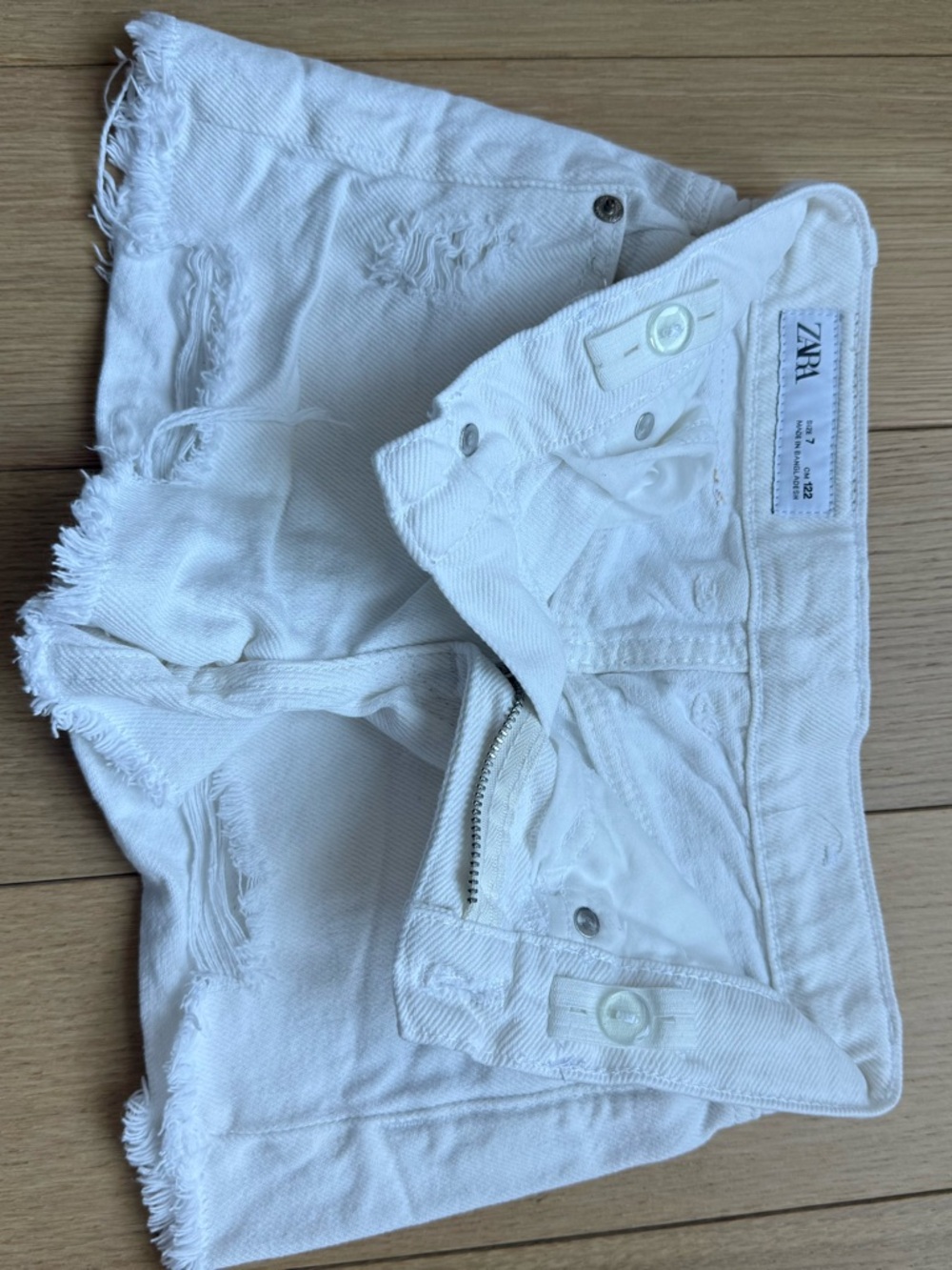 Zara White Denim Shorts with Button Fly